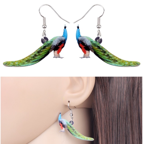 Peacock Acrylic Earrings - Picture 3 of 6